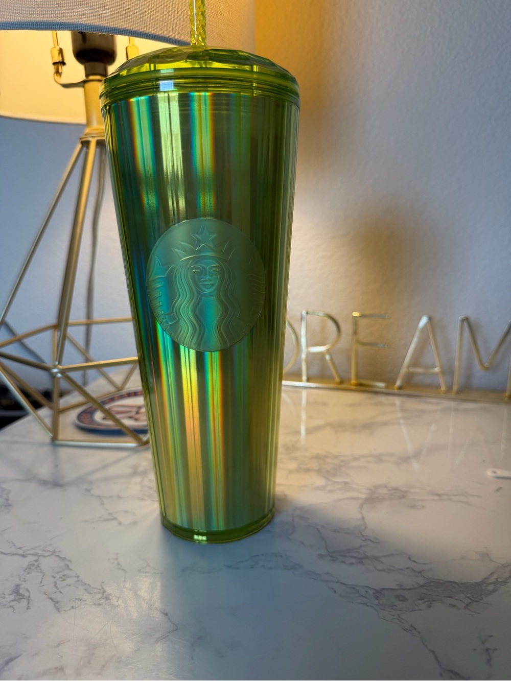 Starbucks Iridescent Lime Green Cold Cup Tumbler with Straw
